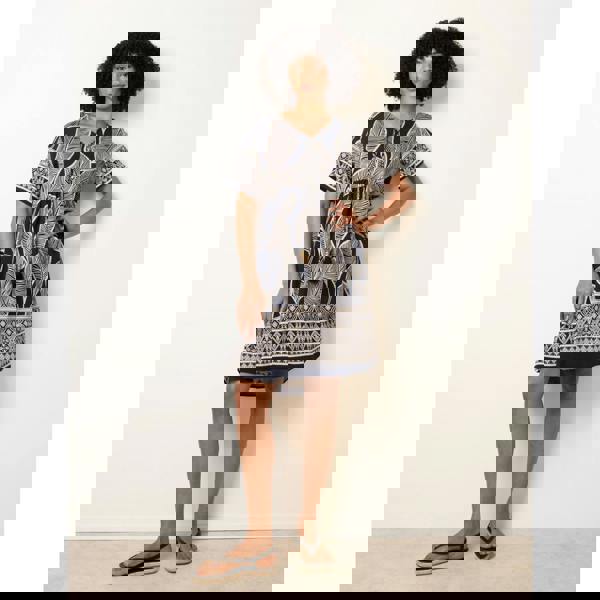 Blue Vanilla Dress With Tropical Leaf Print