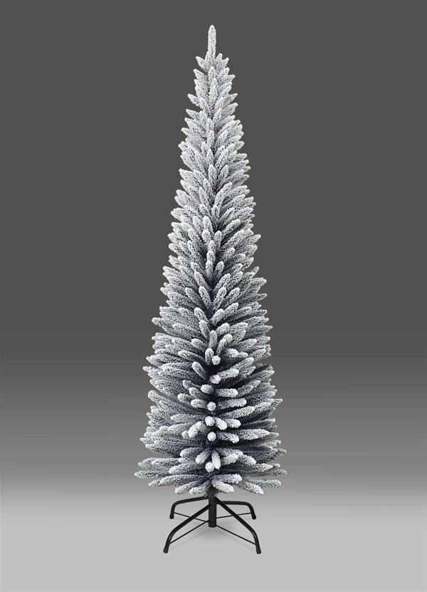 4ft to 8ft Slim Pencil Snow Flocked Artificial Christmas Trees with Metal Stand image 1