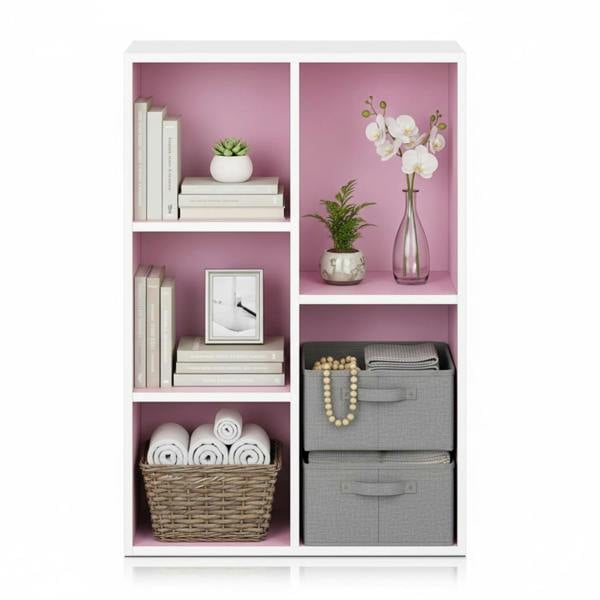 WALPLUS Luder 5-Cube Reversible Open Shelf, White/Pink | Elegant Interior Wall Decoration