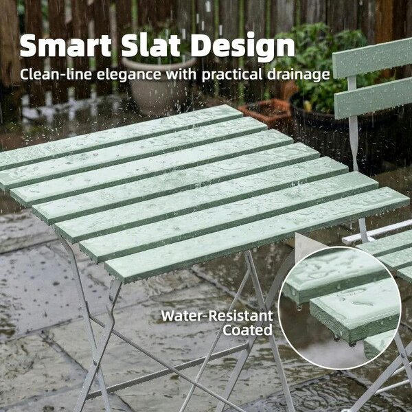 Outdoor Bistro Set Folding Patio Furniture Set with 2 Chairs Table for 2 People White and Green