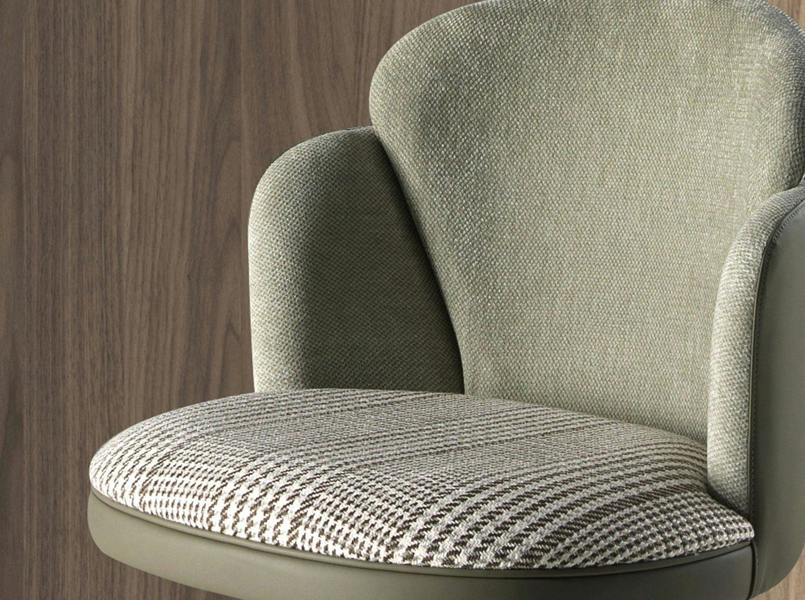 Angel Cerdá Swivel Stool in Dark Green and White Fabric and Olive Green Leatherette 4233