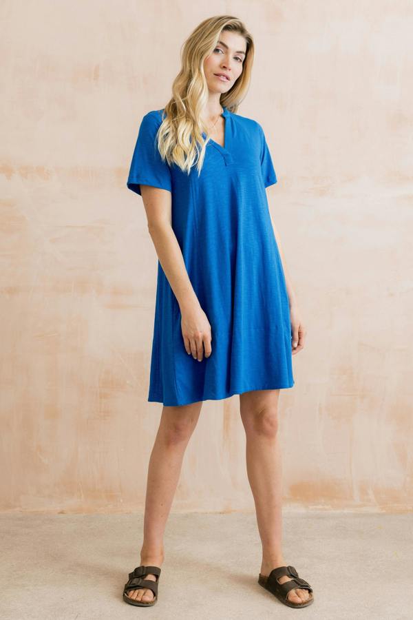Lily & Me Terrace Organic Cotton Jersey Swing Dress Cobalt
