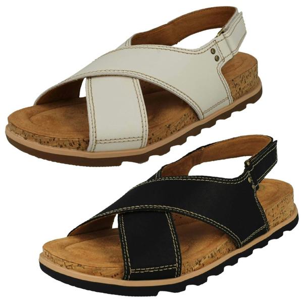 Clarks Ladies Clarks Cross Detailed Slingback Wedge Sandals Yacht Cross