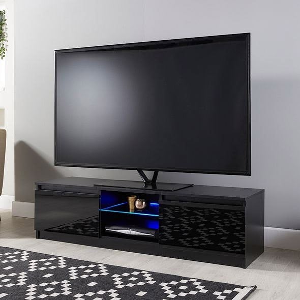 MMT Furniture Designs Modern TV Stand Cabinet Black 140cm Matt Gloss Suitable for 42-65 Inch TV's