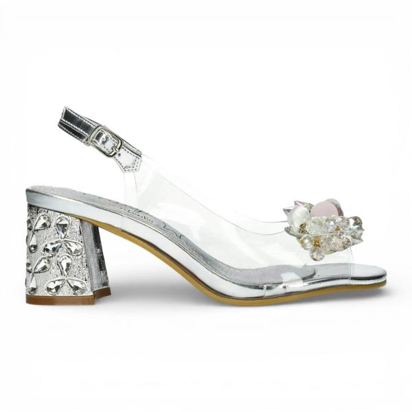 Laura Vita Marlene 12 - Women’s Clear Silver Block Heel Sandals