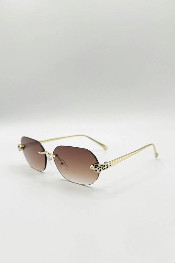 Jaguar Detail Rimless Sunglasses In Brown - svnx