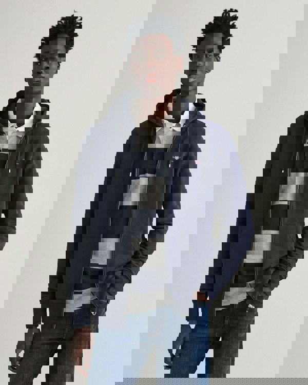 GANT Mens Regular Fit Shield Logo Full Zip Hoodie - 433 Evening Blue