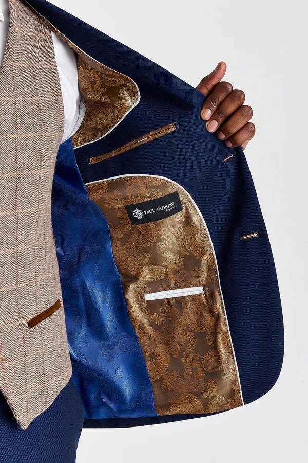 Paul Andrew Mayfair Navy Textured Suit with Harris Brown Tweed Waistcoat