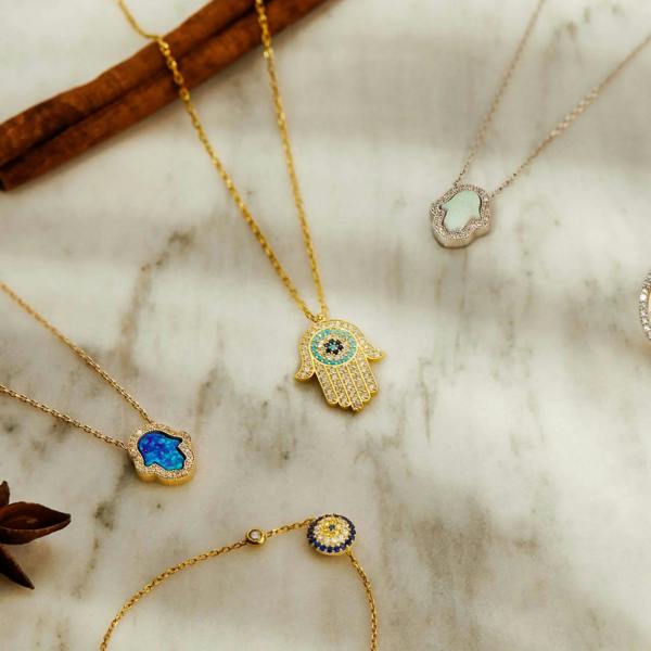 Hamsa Hand With Evil Eye Pendant Necklace Gold - LATELITA Necklaces
