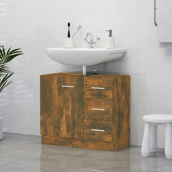 Berkfield Sink Cabinet Smoked Oak 63x30x54 cm Engineered Wood