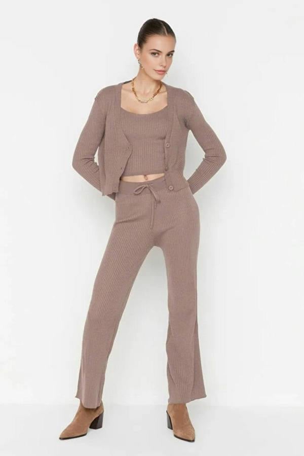 WOVCOR 3-Piece Knit Cardigan, Top & Pants Set
