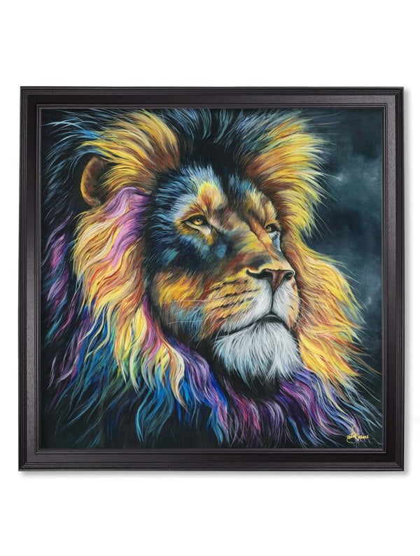Exceptional Art Lion Print 'Courage' by Amy Ansell - Black Square Frame