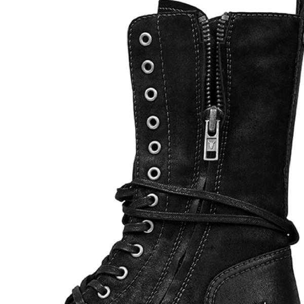 Windsorsmith Womens Black Suede Combat Boots Mid-Calf Lace-Up Biker Shoes - Gather