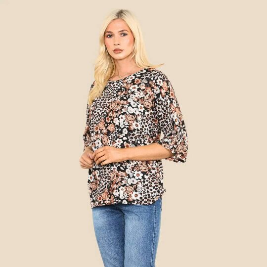 Elaina Fashion Women's Floral Print ¾ Sleeve Blouse - One size (8-14) - Rusty