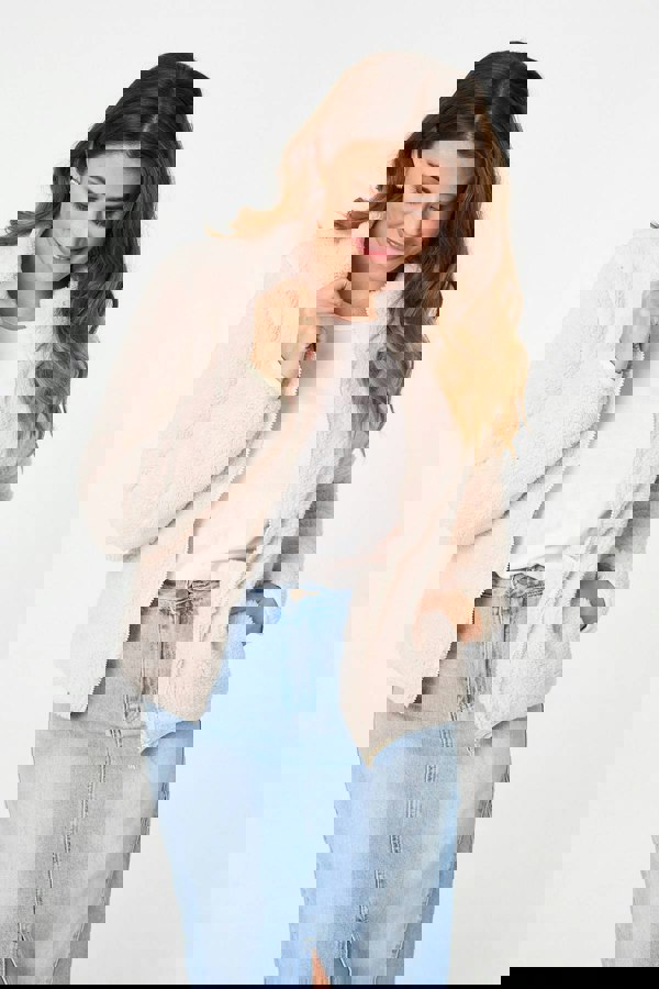 Cream | Soft Texture Zip Front High Neck Fleece
