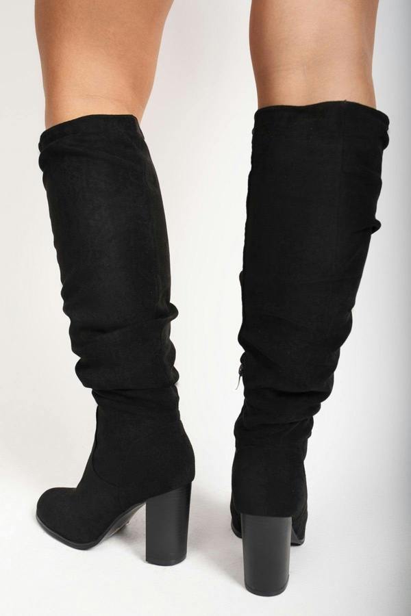 Lunara Suede Knee High Block Heel Boots - Black
