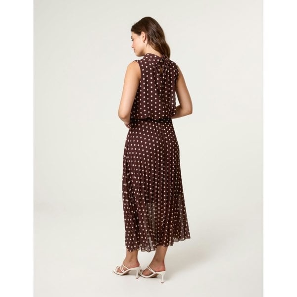 Blue Vanilla Polka Dot Sleeveless Cowl Pleat Dress