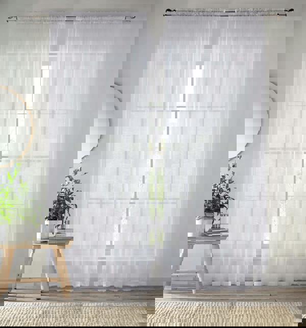 Enhanced Living Crystal Plain Sheer Voile Panel Curtains Panel - Pair with Rod Pocket Header