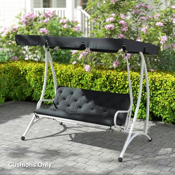 Black bench pad cushion with backrest and diamond-tufted seat (cushions only)