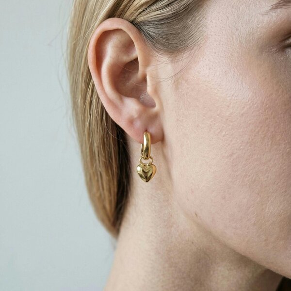 Uchi & Soto Kokoro Gold Heart Drop Huggies Earrings