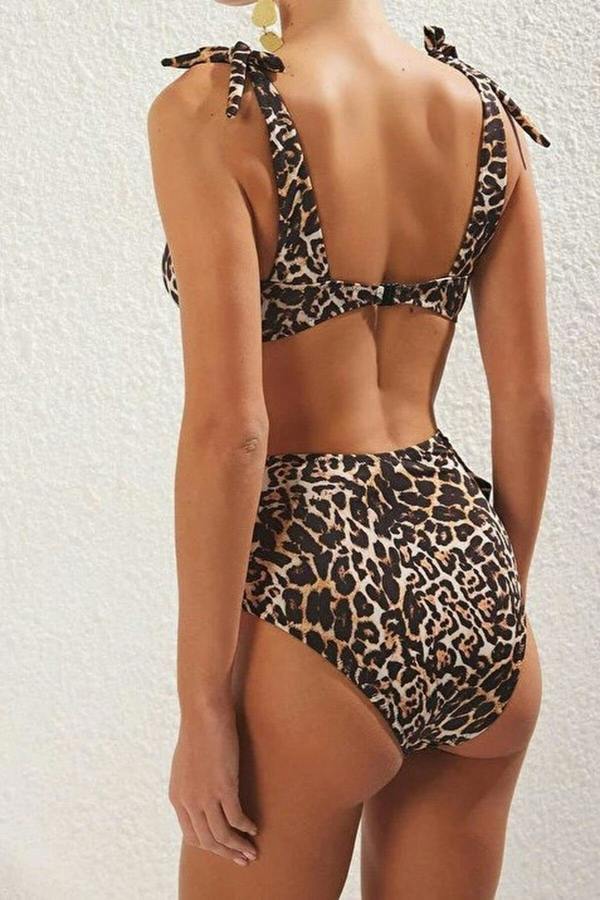 WOVCOR Patterned Knotted Triangle Covered Bikini Top