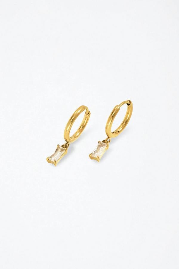 Serla Gold Plated Diamante Charm Hoop Earrings