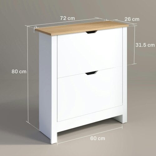 Wyld Haus Sakeno High Gloss White Slim Shoe Cabinet With 2 Flip Drawers For 12 Pairs