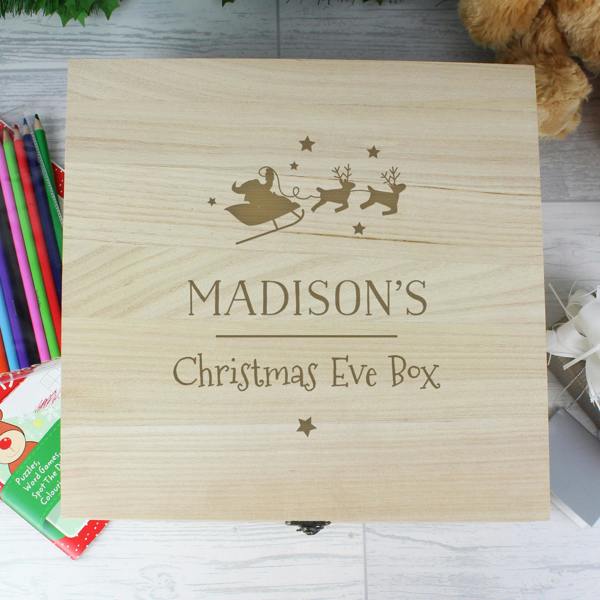 Personalised Large Wooden Christmas Eve Box - close-up detail