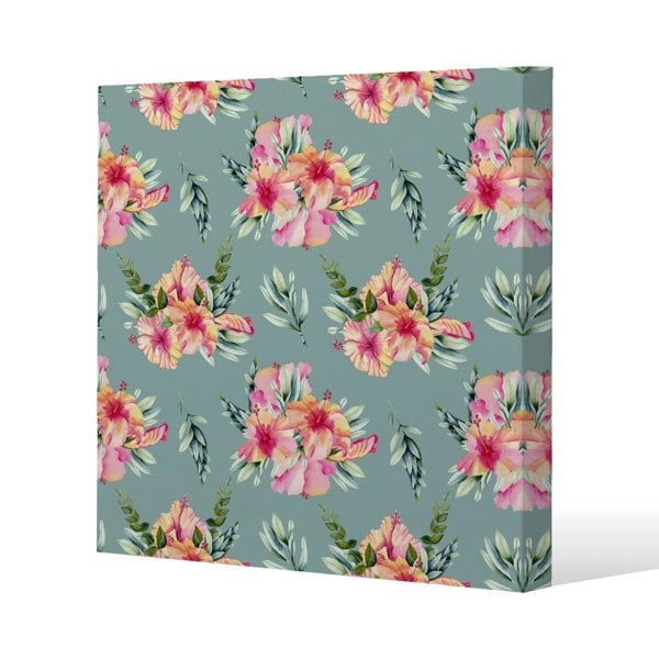 Benjamin Tate Design Pink Flowers Slim Style Canvas Print  30x30cm , 15mm Slim Real wood.