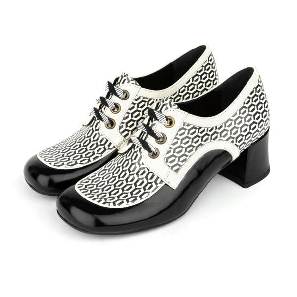 Embassy London Sovereign - Black & White Optical - Women's leather lace up shoe with block heel