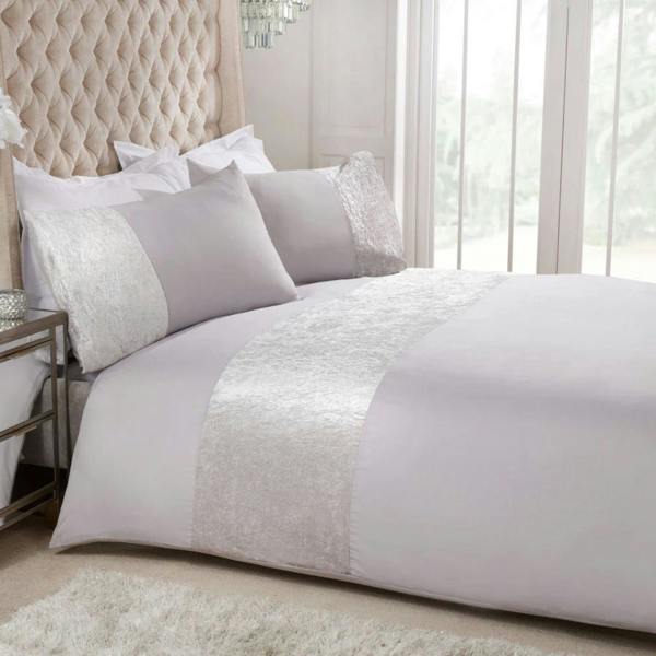 Smart Living Velvet Cuff Duvet Cover With Pillowcases- Silver