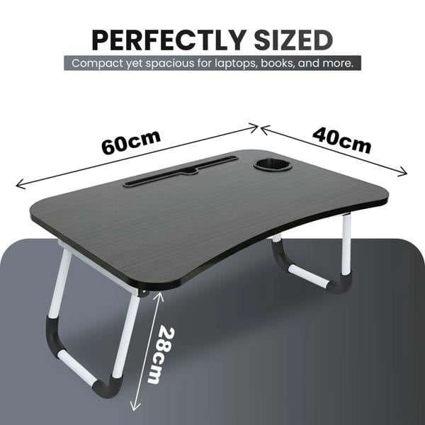 LKH HOME COLLECTION Foldable Laptop Table with Tablet Holding Slot - 60×40×28 cm Portable Bed Tray with Drink Holder, for Bed, Sofa & Desk