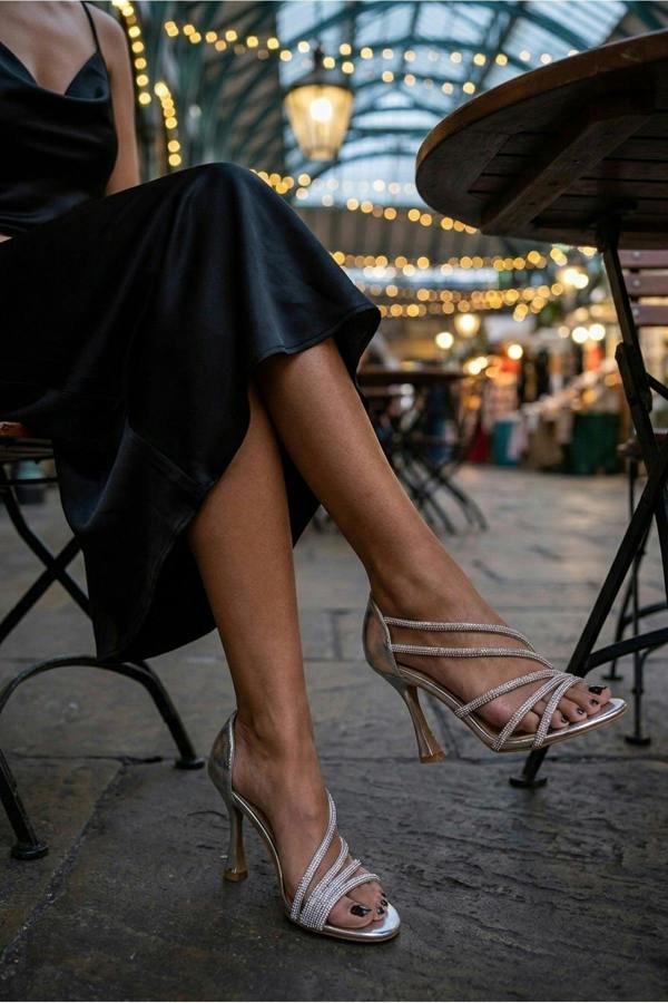 Thora Metallic Silver Rhinestone Strap Sandals - Silver