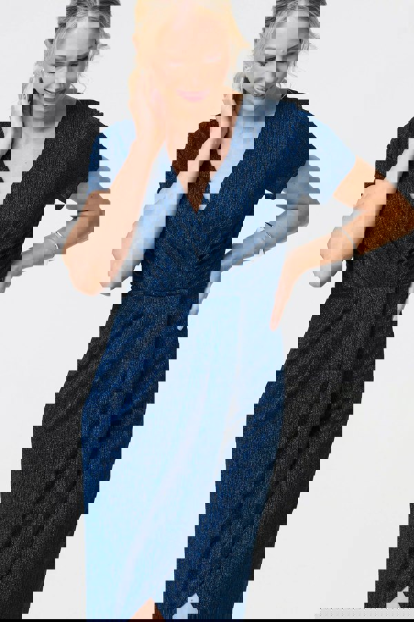 Blue | Sparkly Ruched Short Sleeve Midi Dress
