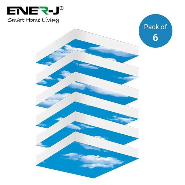 ENER-J 6 unit set of 40W SKY LED Ceiling Panels 60x60cms with 6 x Foldable Screwless Mounting Frame Kit