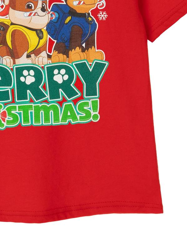 Paw Patrol Boys Red Merry Christmas Short Sleeved T-Shirt