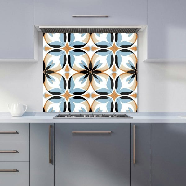 Warren Reed - Designer White Brown and Blue Geometric Pattern Kitchen Splashback