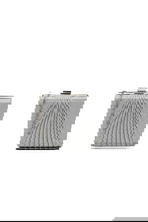Pluspup Glitter Clutch Bag with Pleated Design and Chain Strap
