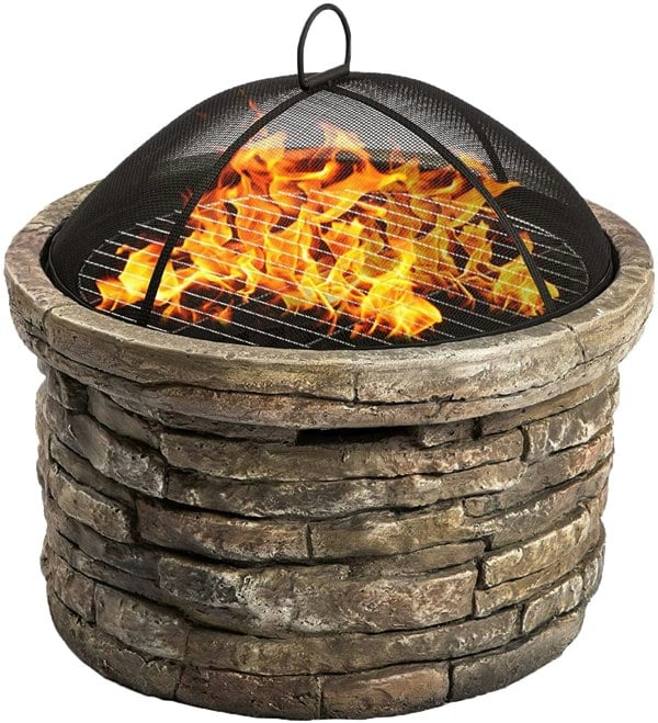Centurion Supports Fireology SAMUI Khaki Majestic Garden and Patio Heater Fire Pit Brazier and Barbecue with Eco-Stone Finish and Cover
