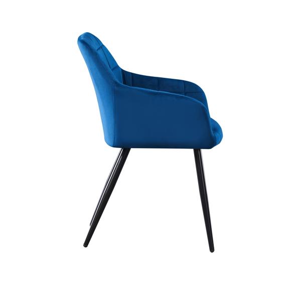 Life Interiors Single Camden Modern Velvet Dining Chair with Armrests, Quilted Design & Black Metal Legs