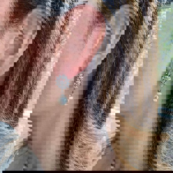 pearl drop earrings silver floral diamante