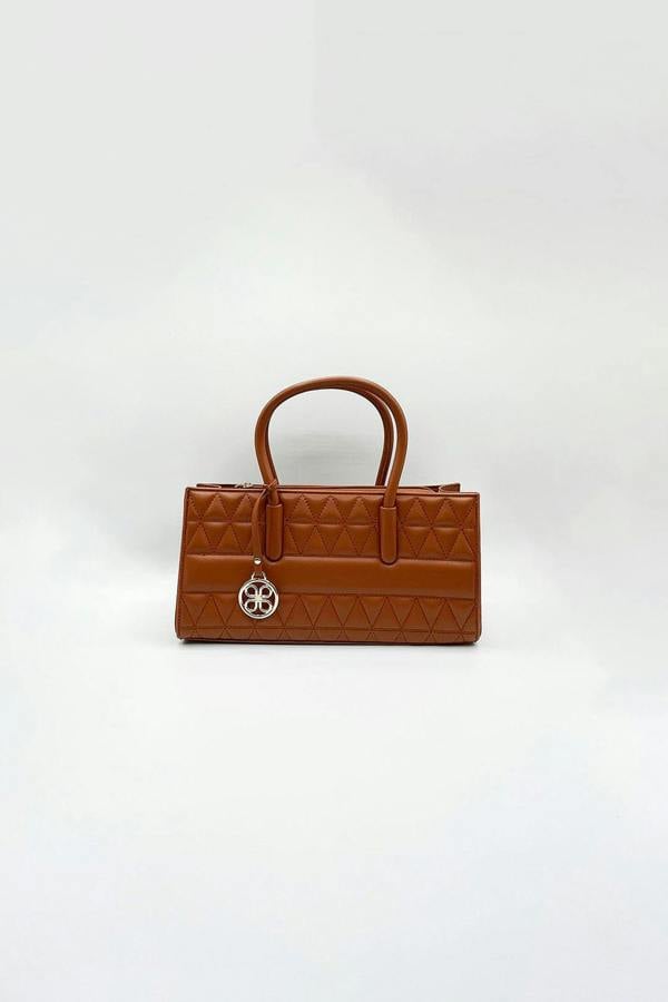 SVNX Faux Leather Luxe Quilted Top‑Handle Crossbody Bag in Brown