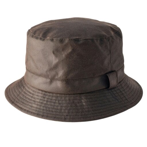 Heather Hats & Accessories Water Resistant Waxed Cotton Bucket Hat, Checked Cotton Lining, Outdoor Wear, Brown