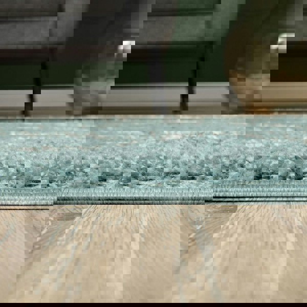 Diamond Design Thick Shaggy Area Rugs Duck Egg Blue