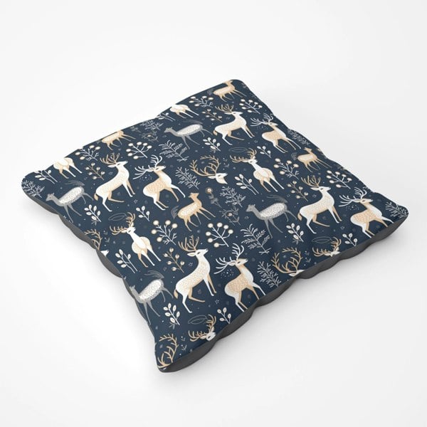 Warren Reed Reindeer, Whimsical, Illustration Pattern Floor Cushion