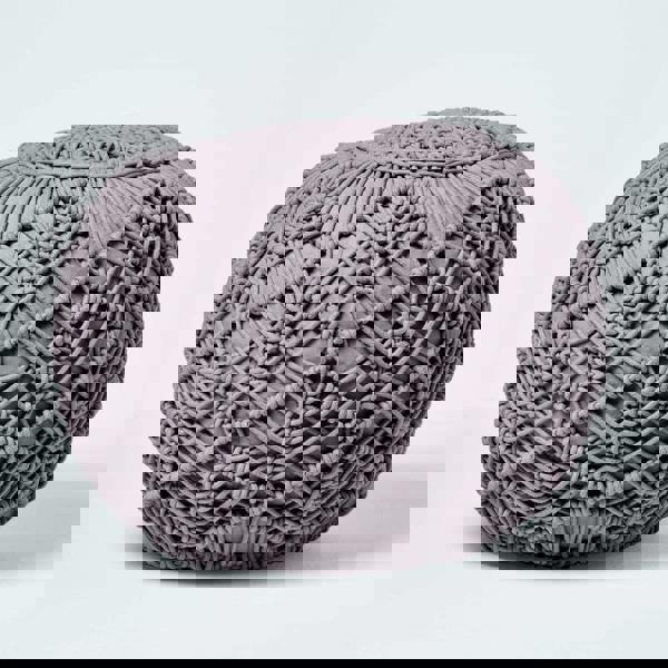 HOMESCAPES Macrame Knitted Pouffe Been Filled Crochet Round Footstool 100% Cotton Braided Design