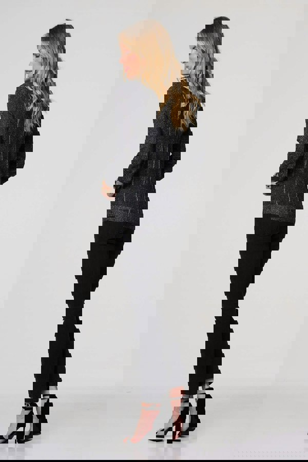 Black | Metallic Stripe Detail Fitted Top
