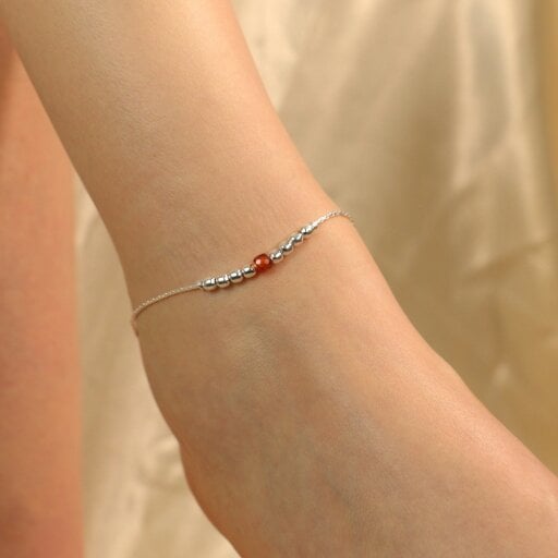 The Colourful Aura 925 Silver Orange Silver Round Ball Thin Payal Anklet