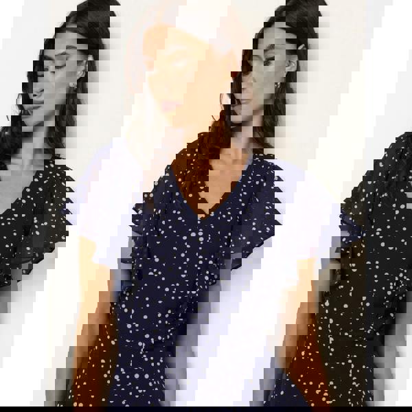 Blue Vanilla Polka Dot V Neck Tie Back Mini Dress