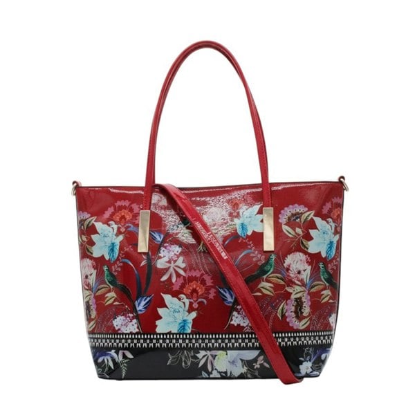 Kitise Elegant Floral Print Patent Leather Tote Shoulder Bag